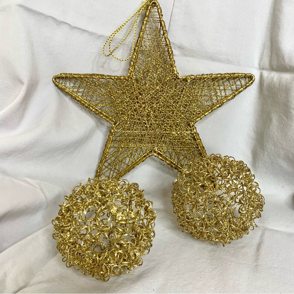 Sparkly Gold Star and Ball Ornaments Holiday Decor Christmas Home Decor Sparkly